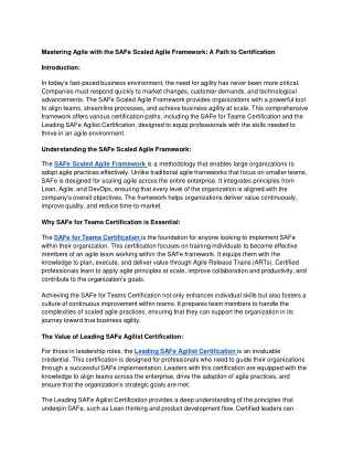 Mastering Agile with the SAFe Scaled Agile Framework_ A Path to Certification
