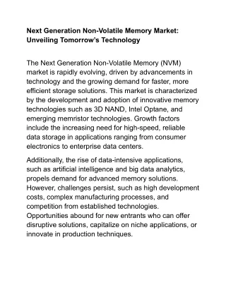 Next Generation Non-Volatile Memory Market: A New Era in Memory Solutions