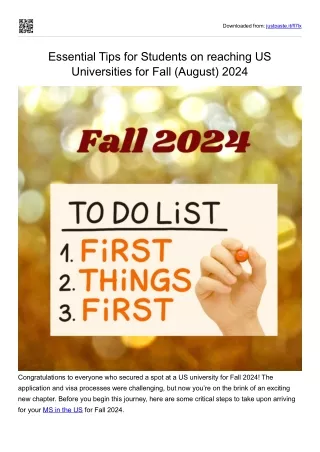 Essential Tips for Students on reaching US Universities for Fall (August) 2024