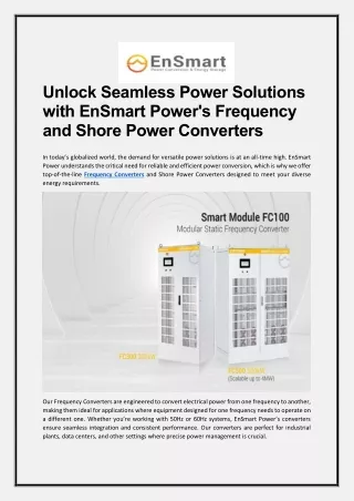 Unlock Seamless Power Solutions with EnSmart Power's Frequency and Shore Power C