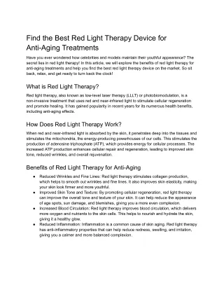 Find the Best Red Light Therapy Device for Anti-Aging Treatments