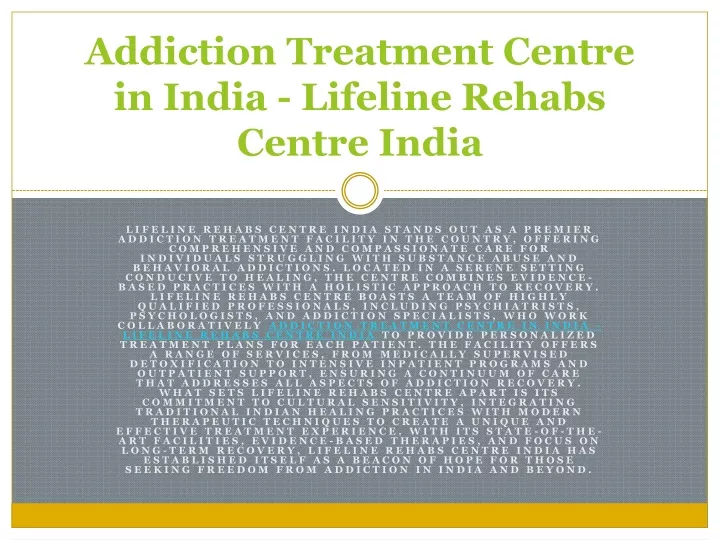 addiction treatment centre in india lifeline rehabs centre india