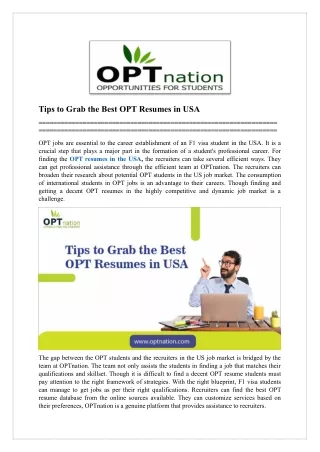 Tips to grab the best OPT resumes in USA