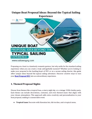 Unique Boat Proposal Ideas: Beyond the Typical Sailing Experience