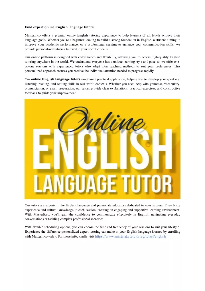 find expert online english language tutors