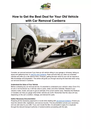 How to Get the Best Deal for Your Old Vehicle with Car Removal Canberra