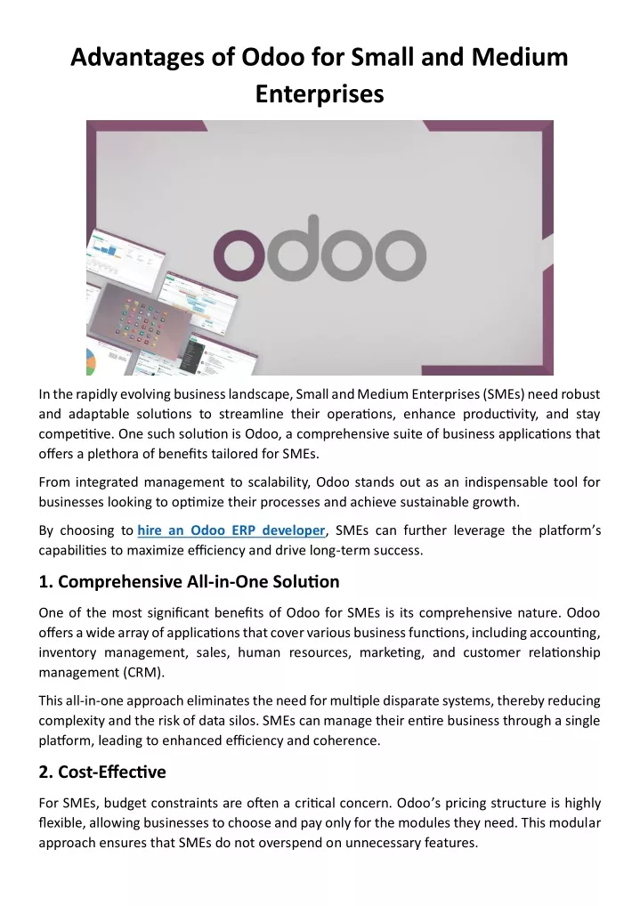 advantages of odoo for small and medium