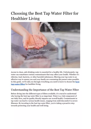 Choosing the Best Tap Water Filter for Healthier Living