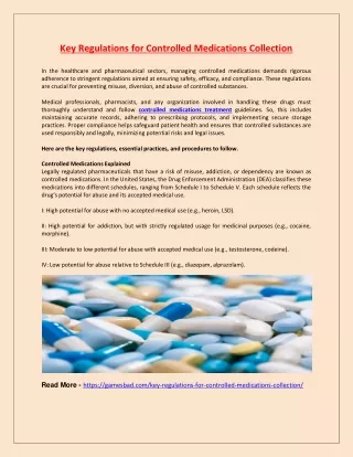 Key Regulations for Controlled Medications Collection