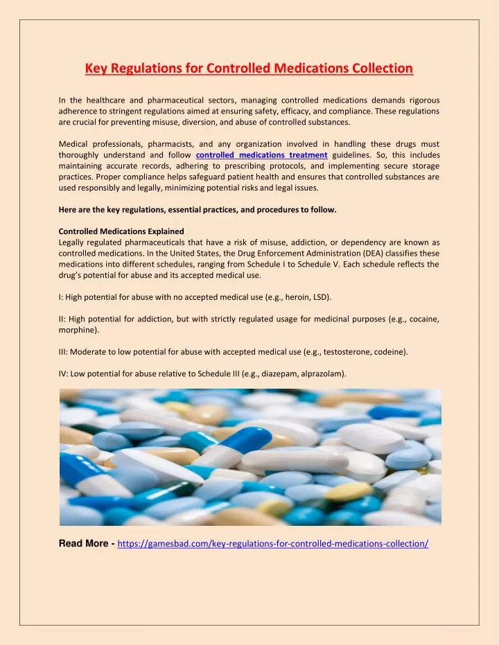 key regulations for controlled medications