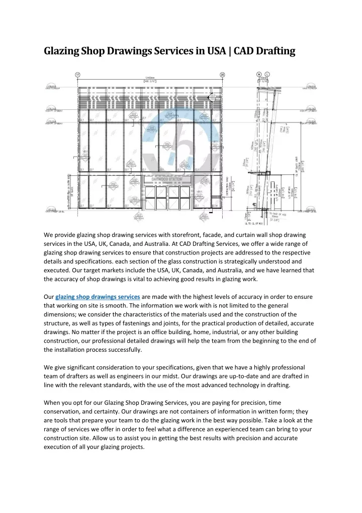 glazing shop drawings services in usa cad drafting