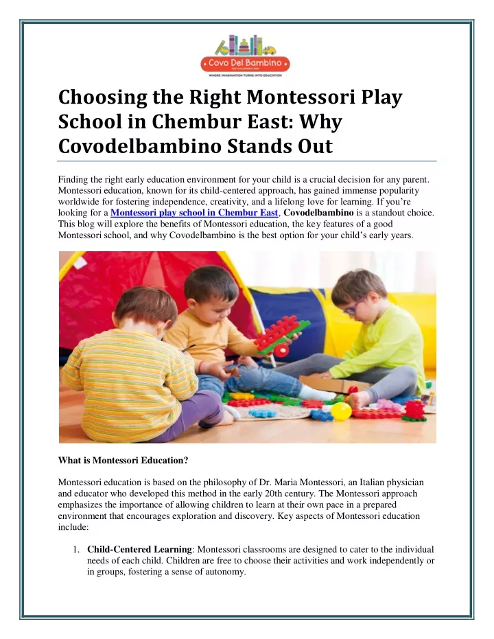 choosing the right montessori play school