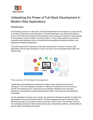 Unleashing the Power of Full-Stack Development in Modern Web Applications