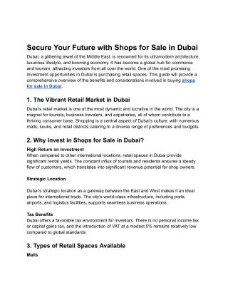 Secure Your Future with Shops for Sale in Dubai