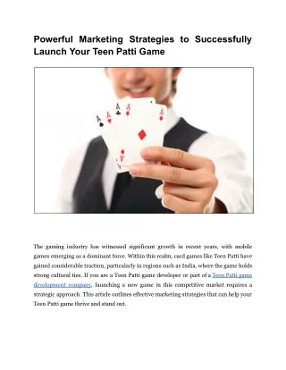 Powerful Marketing Strategies to Successfully Launch Your Teen Patti Game