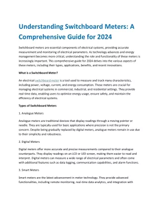 Understanding Switchboard Meters A Comprehensive Guide for 2024