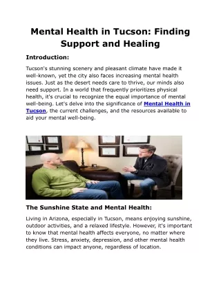 Mental Health in Tucson Finding Support and Healing