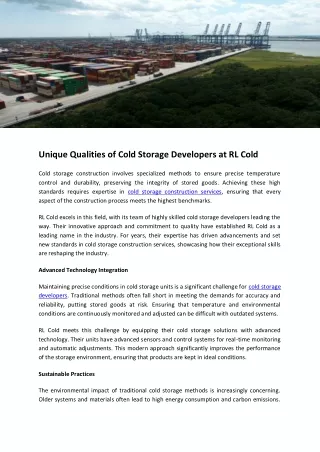 Unique Qualities of Cold Storage Developers at RL Cold