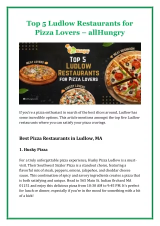 Top 5 Ludlow Restaurants for Pizza Lovers - allHungry