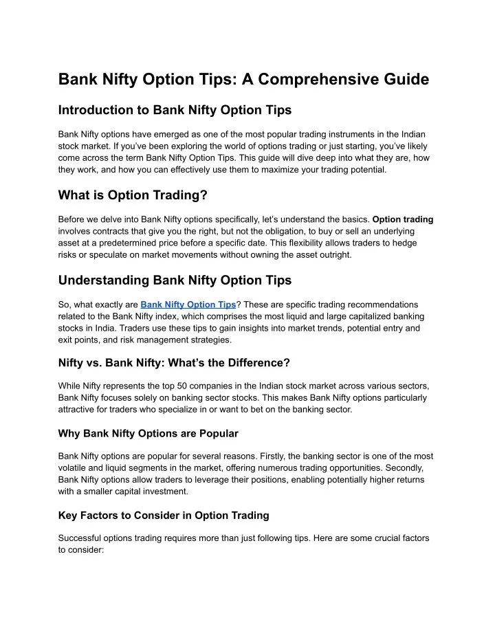 bank nifty option tips a comprehensive guide