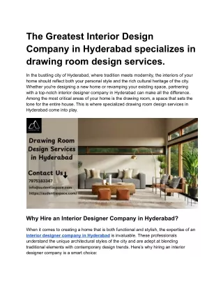 The Greatest Interior Design Company in Hyderabad specializes in drawing room design services.