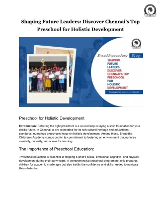 Shaping Future Leaders_ Discover Chennai’s Top Preschool for Holistic Development