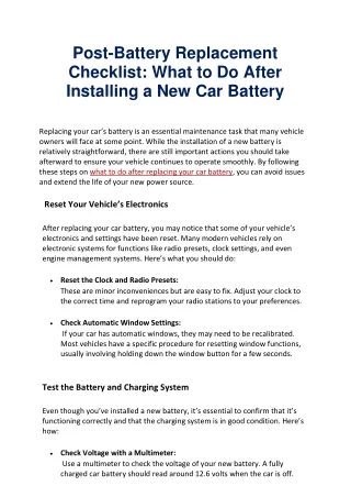 post battery replacement checklist what