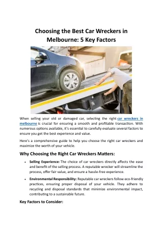 Choosing the Best Car Wreckers in Melbourne-5 Key Factors