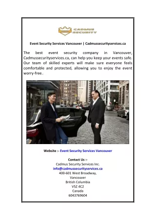 Event Security Services Vancouver  Cadmussecurityservices.ca