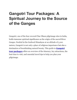 Gangotri Tour Packages: A Spiritual Journey to the Source of the Ganges