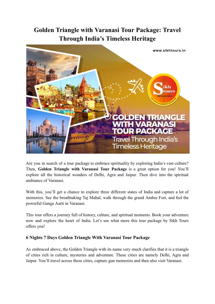 golden triangle with varanasi tour package travel