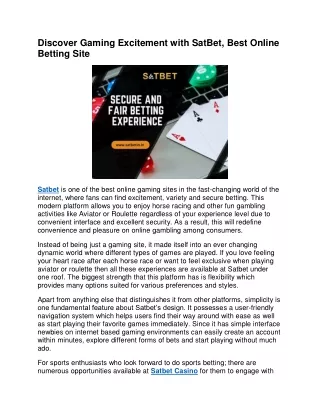 Discover Gaming Excitement with SatBet