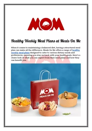 Healthy Weekly Meal Plans at Meals On Me