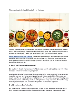 _7 Famous South Indian Dishes to Try in Vietnam