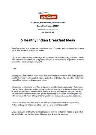 5 Healthy Indian Breakfast Ideas
