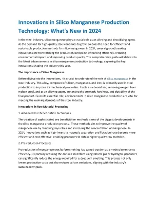 Innovations in Silico Manganese Production Technology What's New in 2024