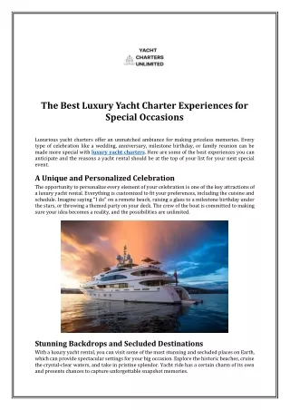 The Best Luxury Yacht Charter Experiences for Special Occasions
