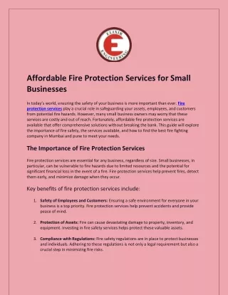 Affordable Fire Protection Services for Small Businesses