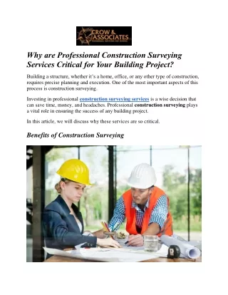 Why are Professional Construction Surveying Services Critical for Your Building Project