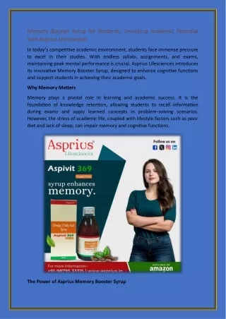 Memory Booster Syrup for Students Unlocking Academic Potential with Asprius Lifesciences