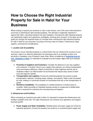 How to Choose the Right Industrial Property for Sale in Halol for Your Business