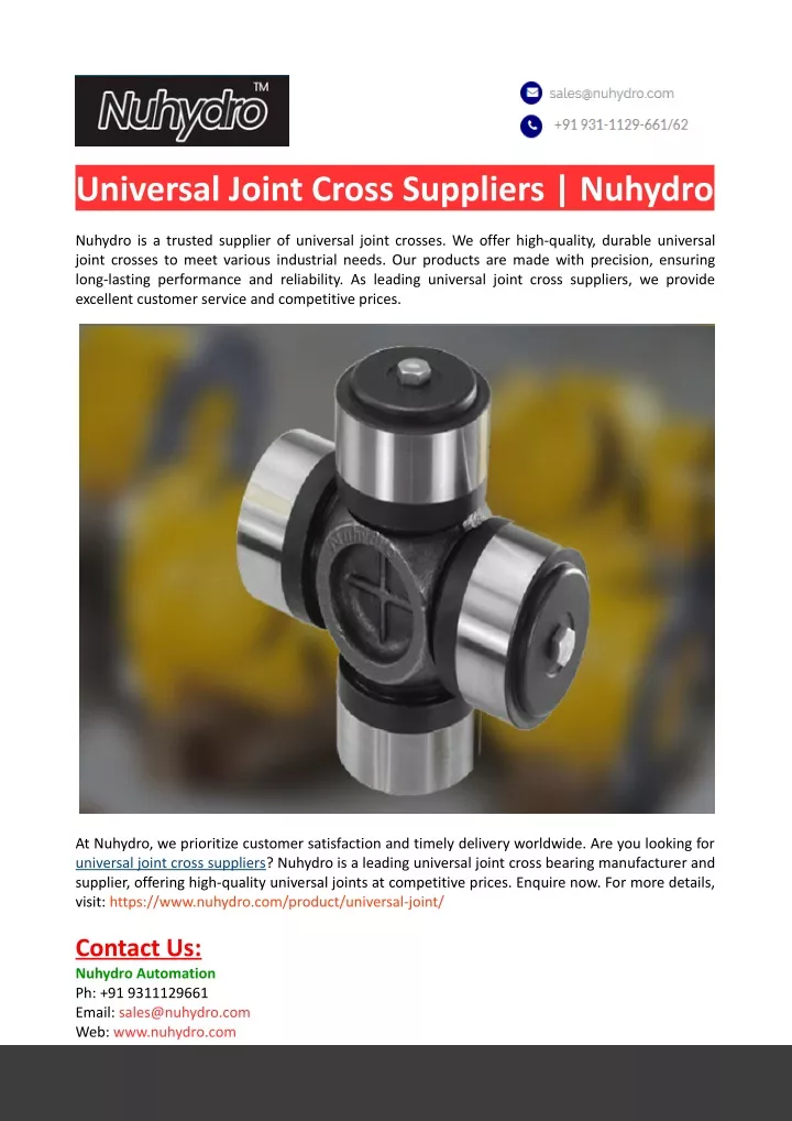 universal joint cross suppliers nuhydro