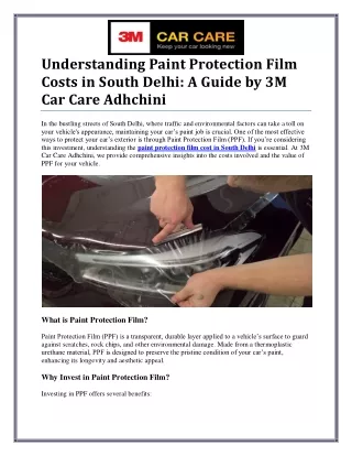 understanding paint protection film costs