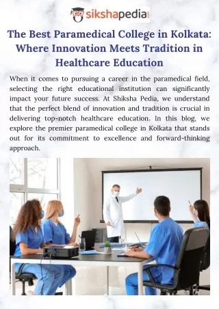 The Best Paramedical College in Kolkata- Where Innovation Meets Tradition in Healthcare Education