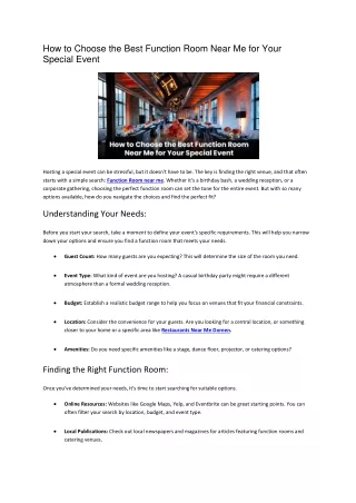 How to Choose the Best Function Room Near Me for Your Special Event