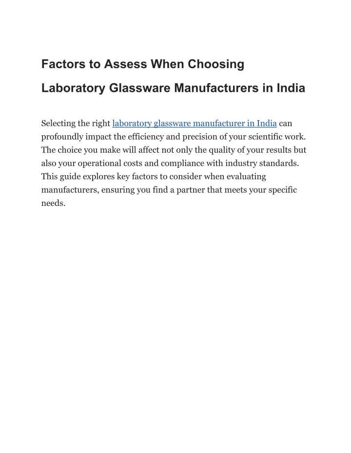 factors to assess when choosing