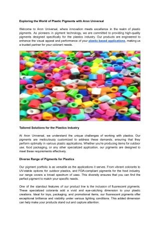 Exploring the World of Plastic Pigments with Aron Universal