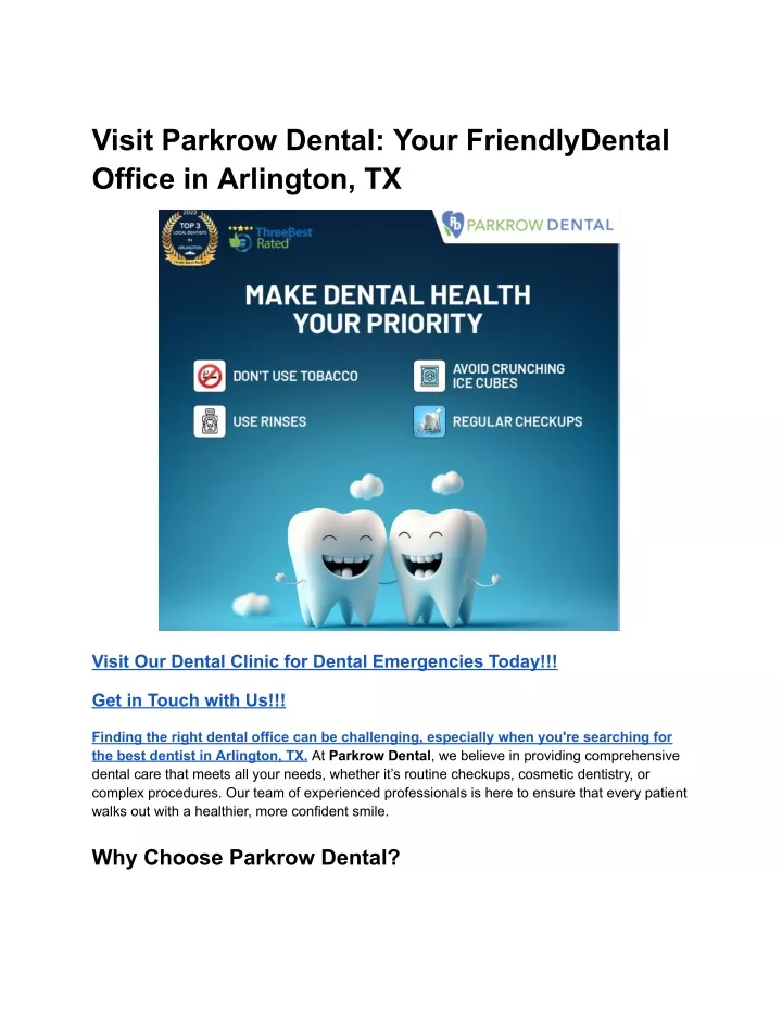 visit parkrow dental your friendlydental office