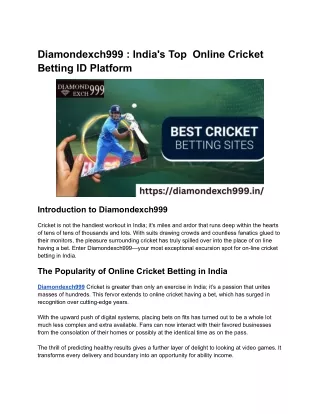 Diamondexch999 _ India's Top  Online Cricket Betting ID Platform