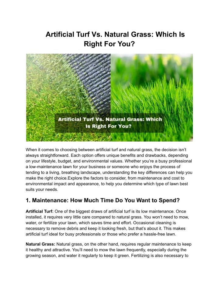 artificial turf vs natural grass which is right